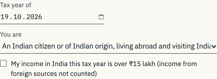 You are: three cases, and the box for Indian income over ₹15 lakh