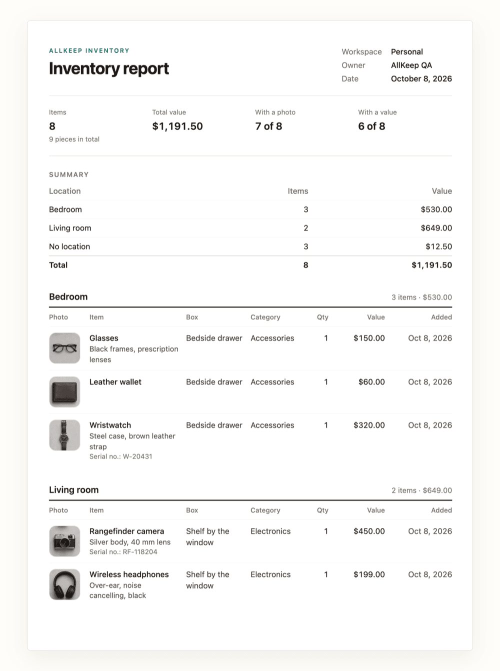 The first page of the report as it prints