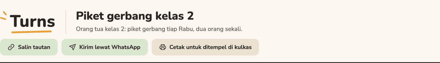 Bagian atas jadwal bersama: Salin tautan dan tombol untuk mengirimnya ke chat