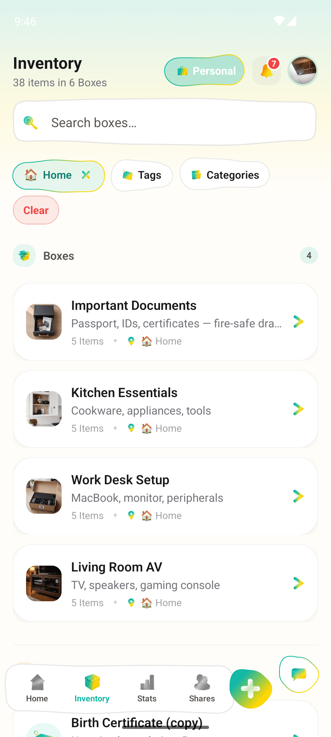 Nested location picker showing apartment, room, shelf hierarchy
